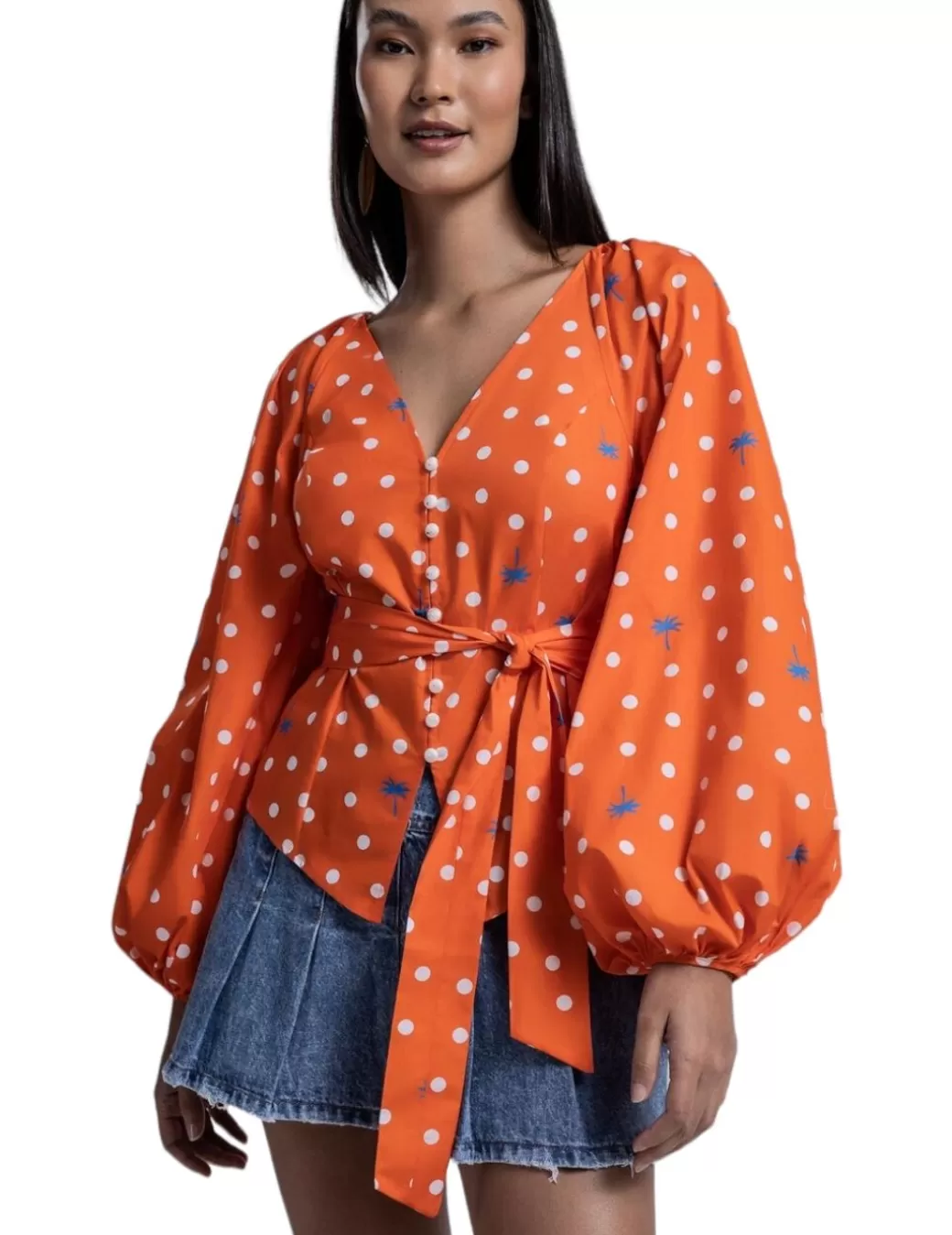 Store LezaLez Blusa Topos Palmeras Naranja