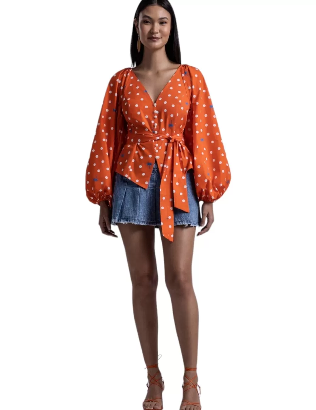 Store LezaLez Blusa Topos Palmeras Naranja