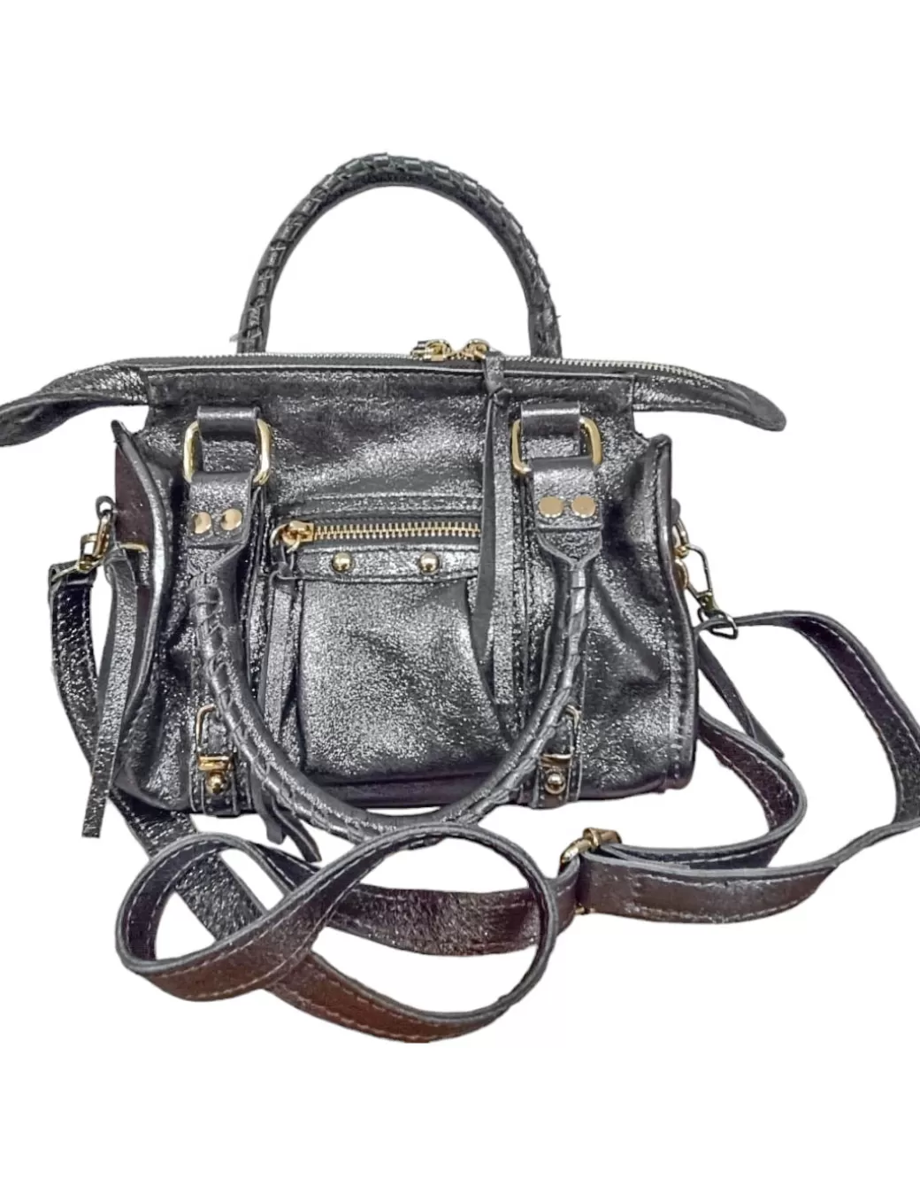 Online Leather country Mini Bolso De Piel Metalizada 3895108 Gris