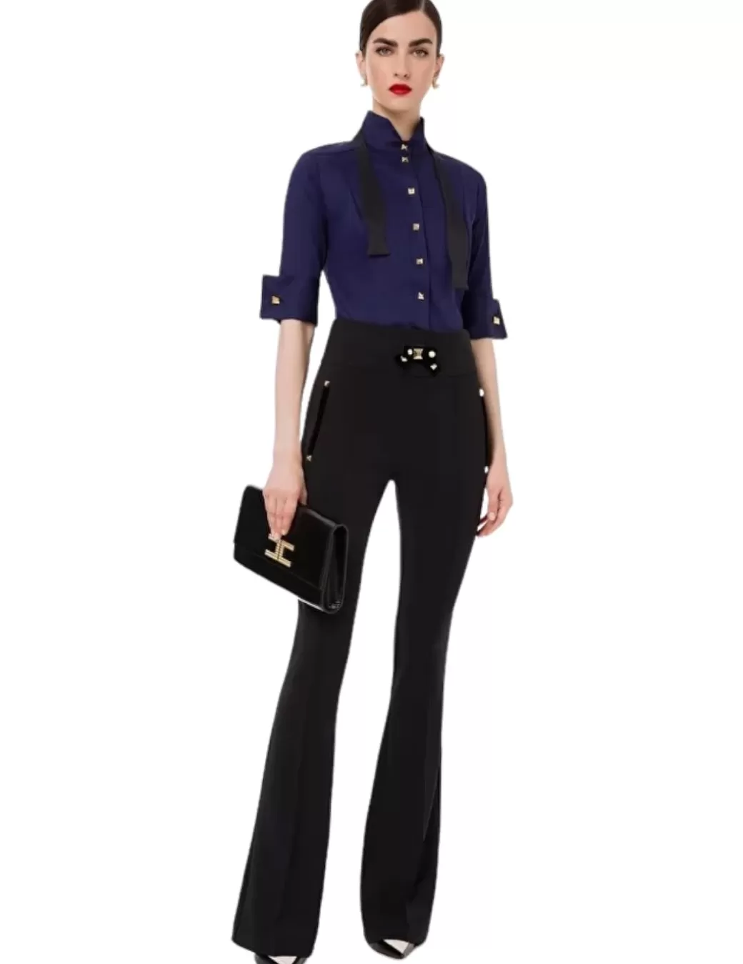 Outlet Elisabetta Franchi Pantalón Alto Campana Negro