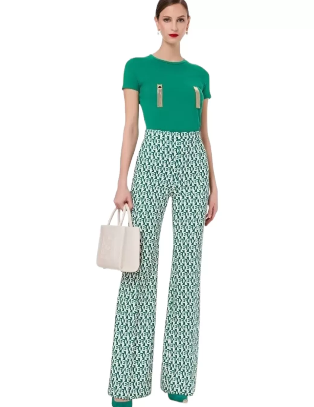 Shop Elisabetta Franchi Pantalón Campana Rombos Verde