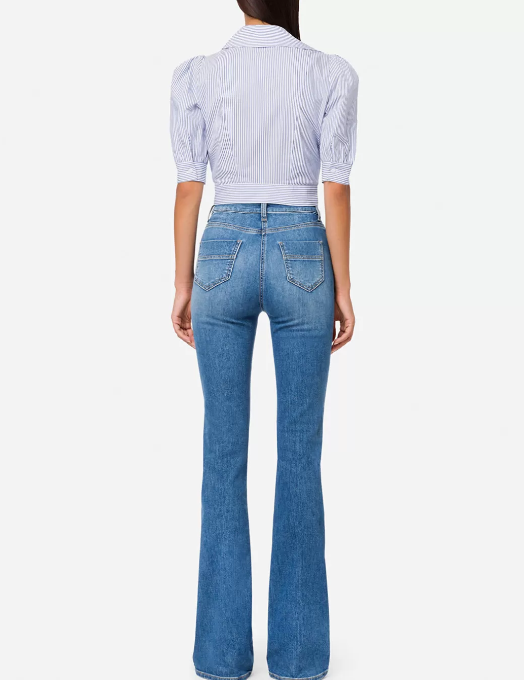 New Elisabetta Franchi Pantalón Denim Campana Azul