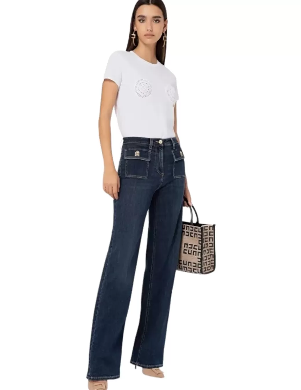 Flash Sale Elisabetta Franchi Pantalón Denim Palazzo Azul