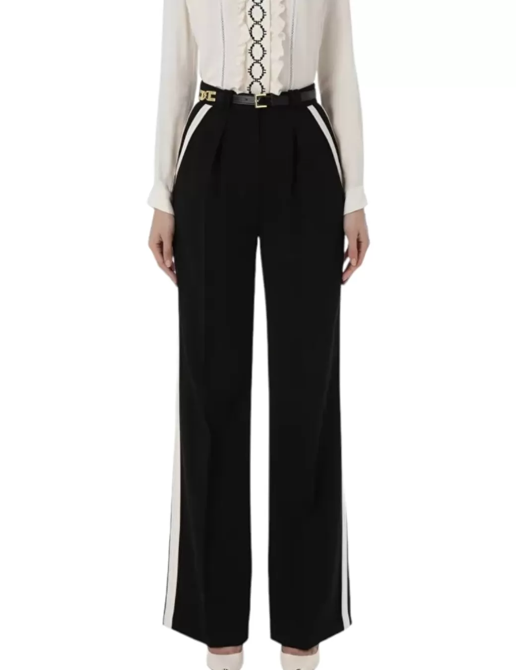 Clearance Elisabetta Franchi Pantalón Elisabetta Pinzas Cinturón Negro