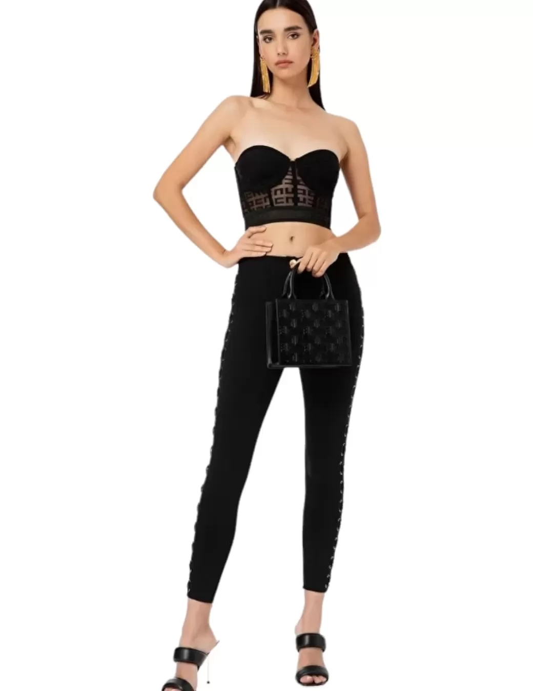 Hot Elisabetta Franchi PANTALON CORDON LATERAL Negro