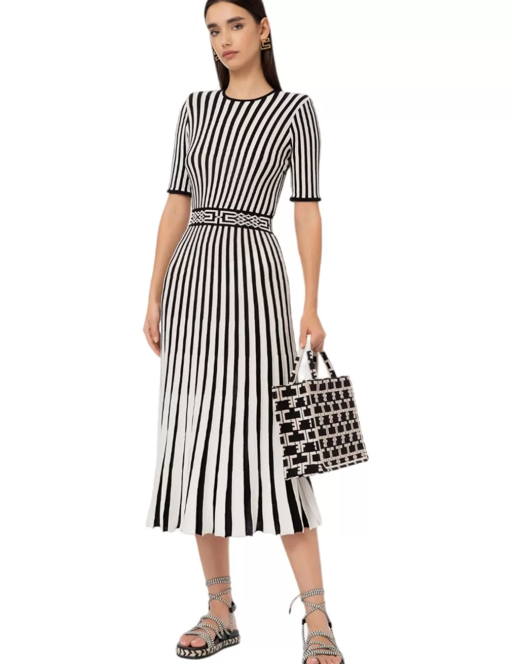 Best Sale Elisabetta Franchi Vestido Plisado Bicolor Negro