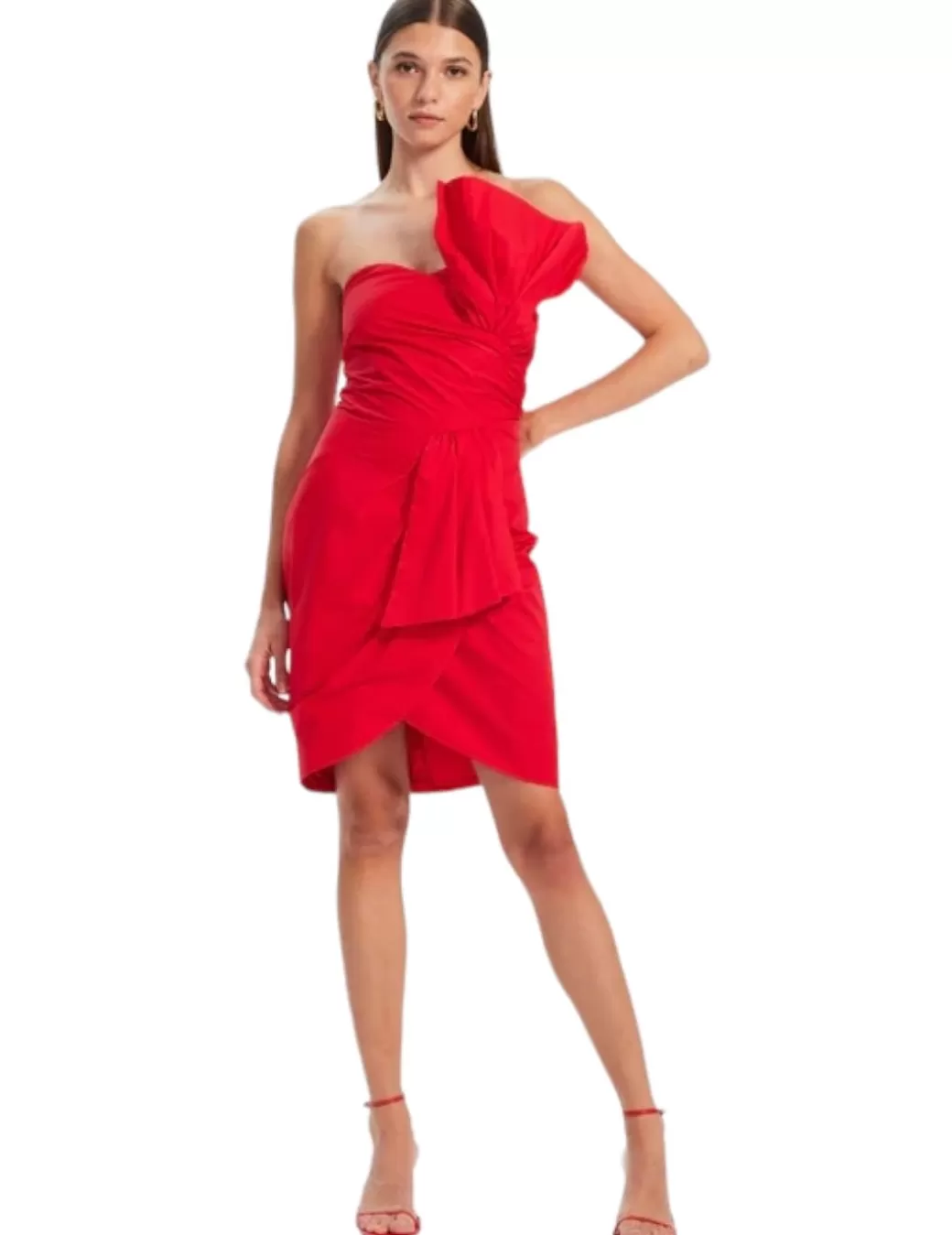 Hot Mioh Vestido Lazo Popelim Rojo