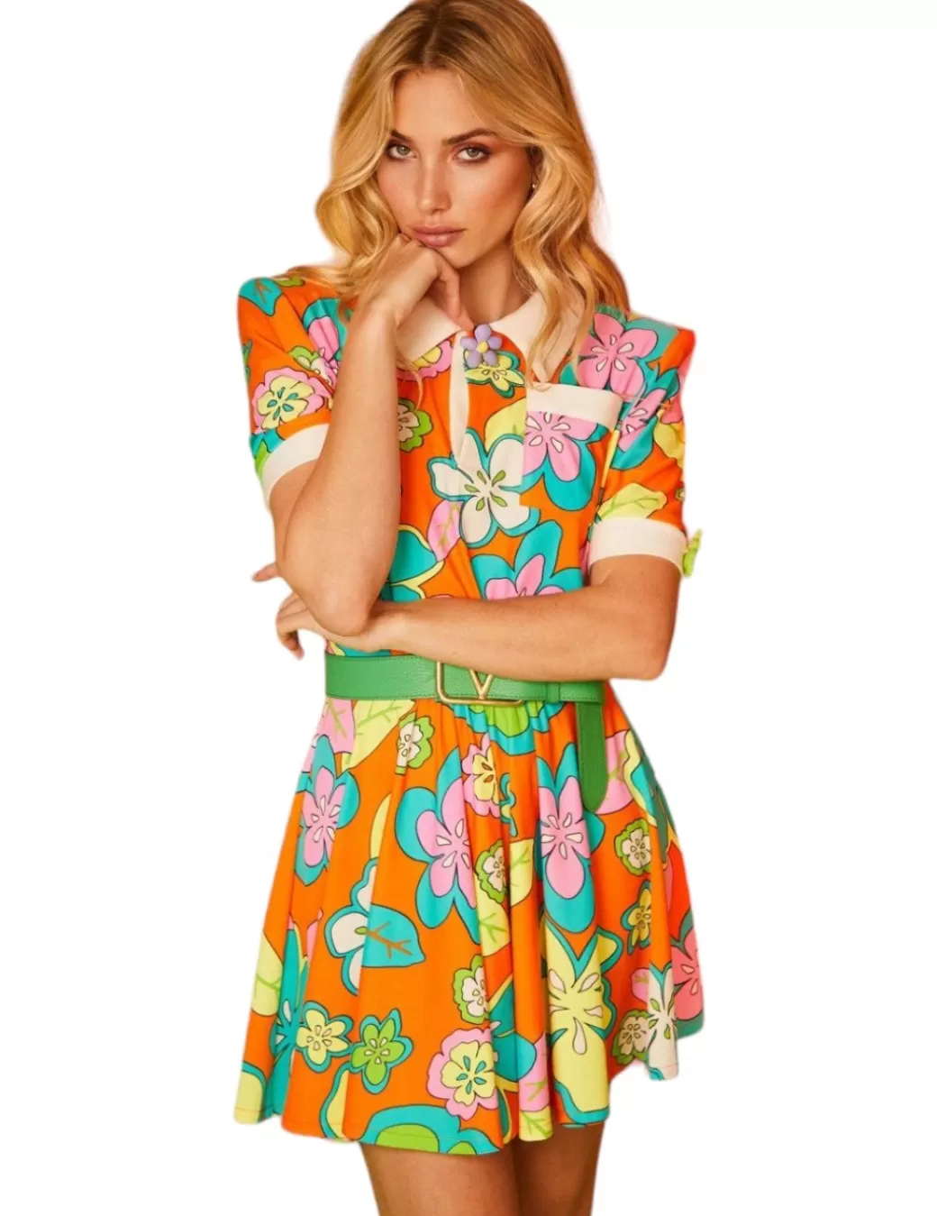 Online Lecruel Vestido Le Cruel Corto Licra Flores Multicolor