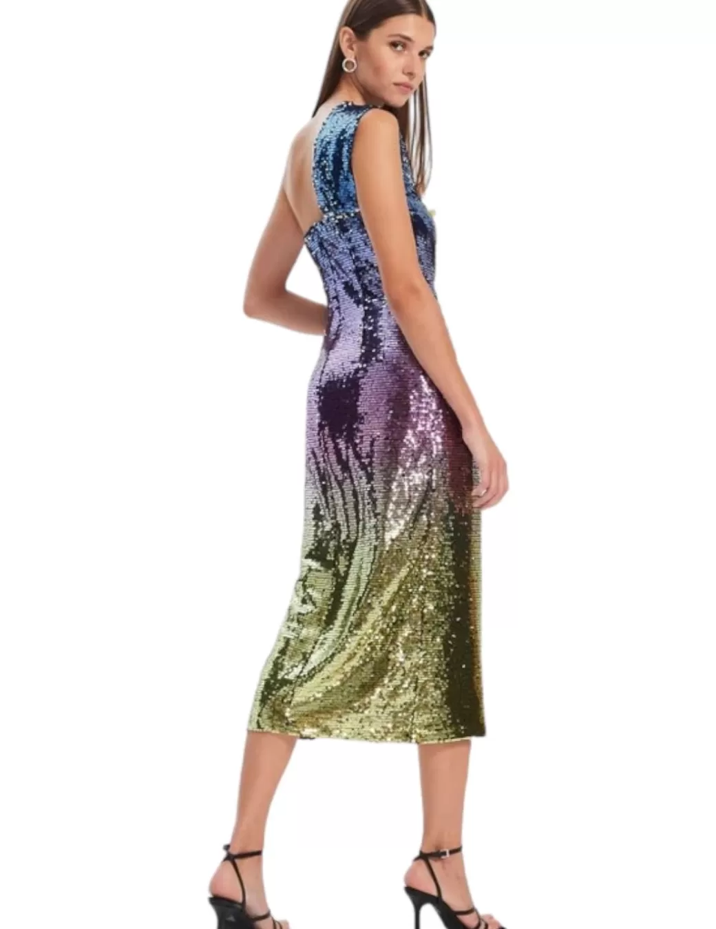 Outlet Mioh Vestido Asimetrico Lentejuelas Degrade Multicolor