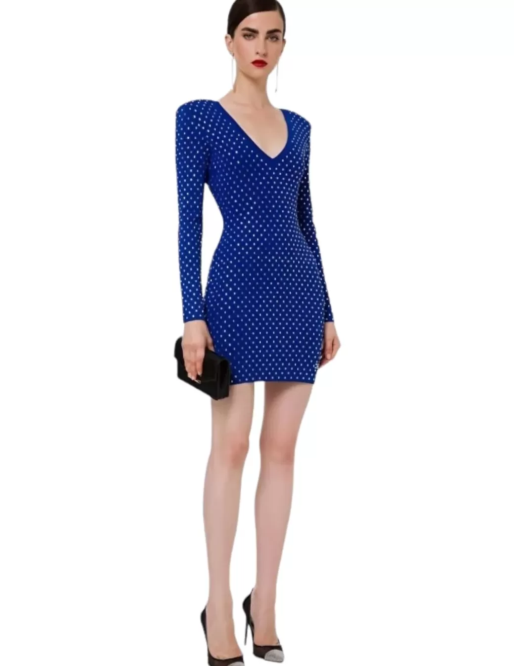 Store Elisabetta Franchi Vestido Punto Con Tachas Azul