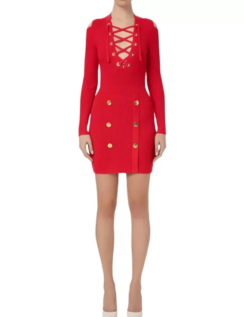 Flash Sale Elisabetta Franchi Vestido Punto Ojales Rojo