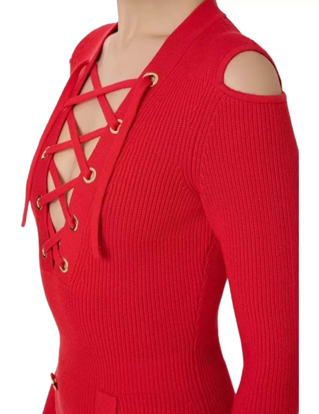 Flash Sale Elisabetta Franchi Vestido Punto Ojales Rojo